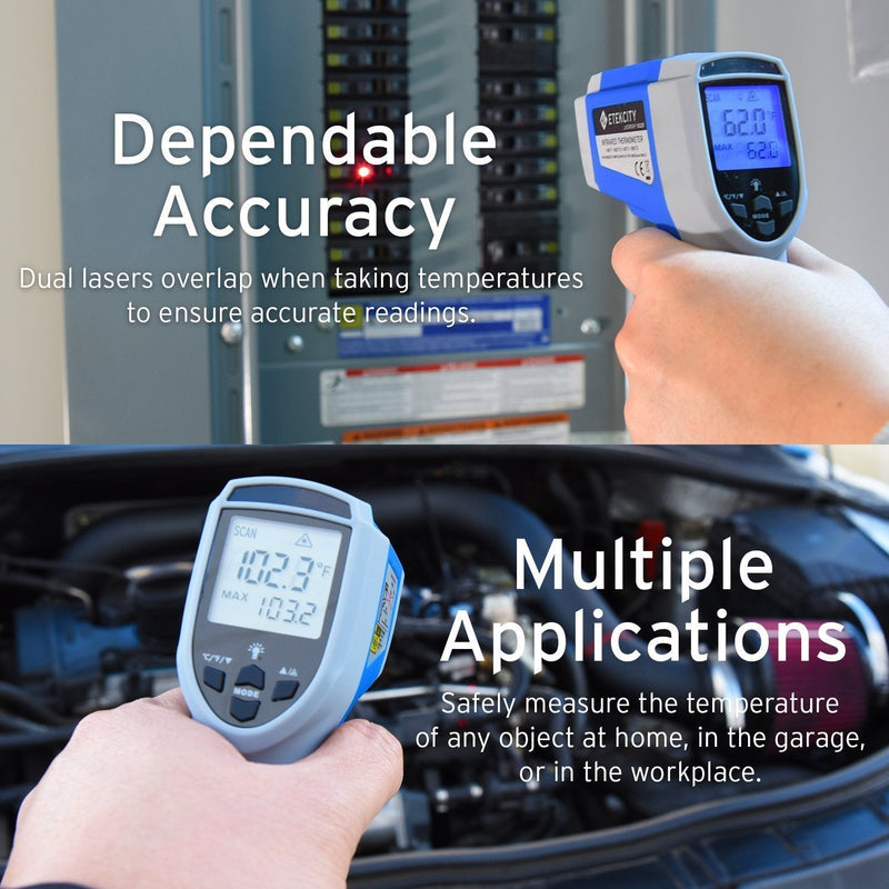 [Australia - AusPower] - Etekcity Infrared Thermometer 1022D (Not for Human) Dual Laser Temperature Gun Non-contact-58℉~1022℉ (-50℃ ~ 550℃) with Adjustable Emissivity & Max Measure, Standard Size, Blue & Gray 