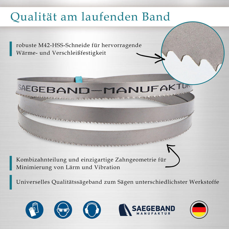 Pack of 3 Premium M42 HSS Bi-Metal Saw Bands, 1140 x 13 x 0.65 mm with 10/14 TPZ, Bandsaw Blade, Saw Blade for Metal, Steel, Aluminum, Non-ferrous Metals Light Metal Alloys 1140x13x0.65mm 10/14 TPI