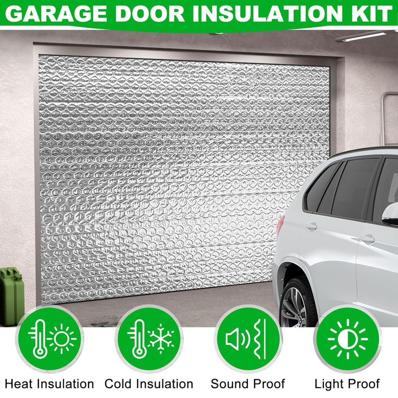8P Garage Door Insulation Kit Panels 6MM 10x8FT for Single Garage Door, Pre-Cut Bubble Reflective Aluminum Foil Sheet 120 Tape, DIY Install Temperature Control Block Summer Heat & Winter Cold (24x60) 24" x 60"-8 Pack 6MM-Silver