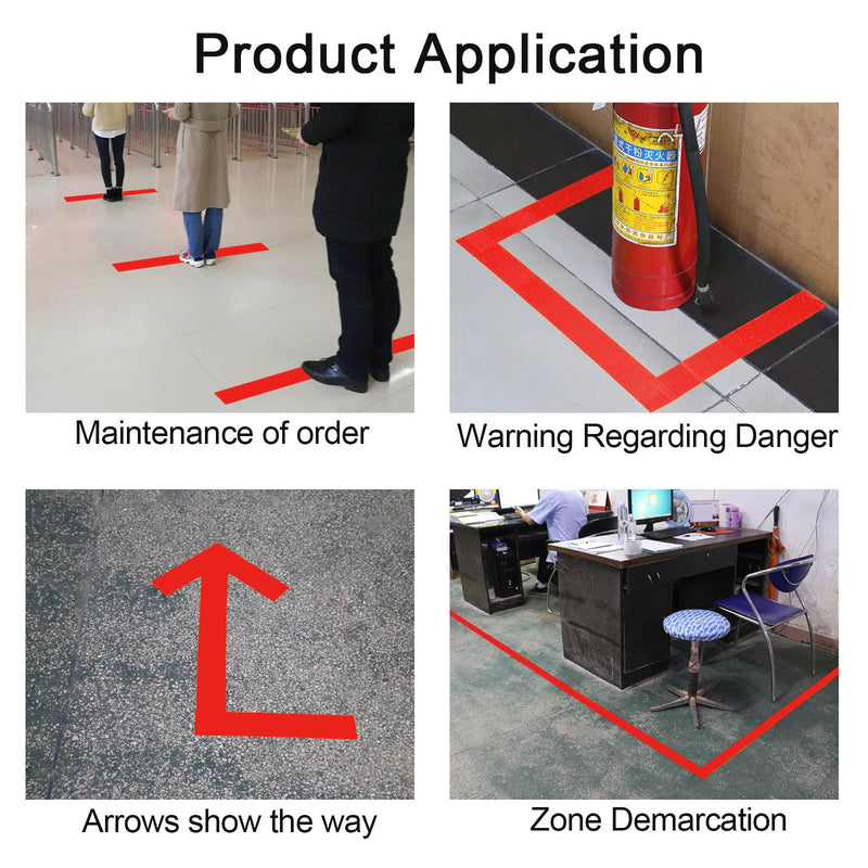 BOMEI PACK Floor Marking Tape 4 Inch x 108FT Red Warning Safety Stripe Tape for Walls, Floors, Pipes, Warterproof Caution Tape Ideal for Marking Hazardous Areas, Equipment