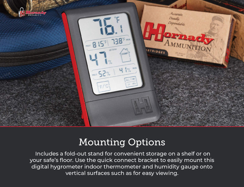 [Australia - AusPower] - Hornady Digital Hygrometer, 95909 - Indoor Temperature and Humidity Monitor with Touchscreen LCD Display - Ideal Room Thermometer Hygrometer for Gun Safes & Cabinets, Closets, Workbench & More 