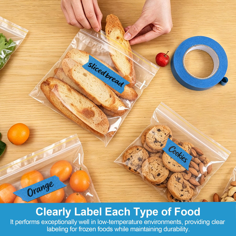 Freezer Tape for Food Labeling, 2 Rolls (0.47” & 0.95”), Writable Kitchen Label Tape, Easy Tear, Residue-Free Removal, Low Temperature Resistant, Ideal for Food Containers & Freezer Use (Light Blue) Light Blue