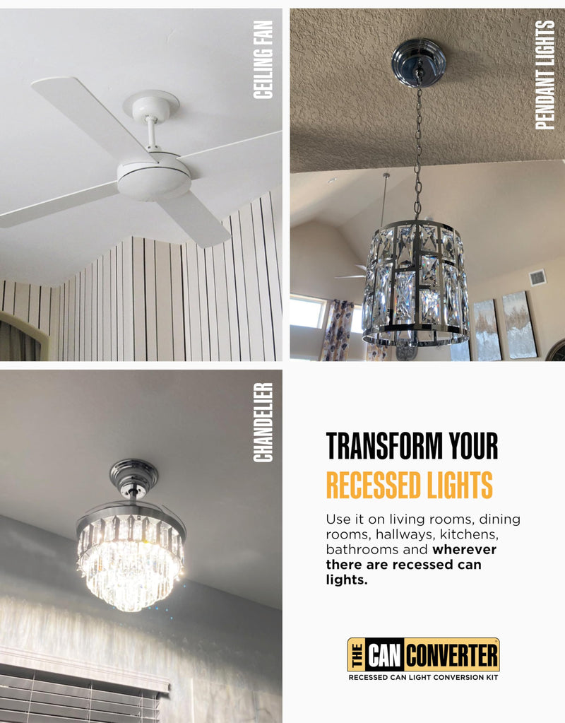 The Can Converter R56 Recessed Can Light Conversion Kit w/ 7"¾ Flat & Beveled Steel Ceiling Medallion - Home Improvement for 5" & 6" Cans, Fan & Light Fixture Converter Kit, UL Certified, White