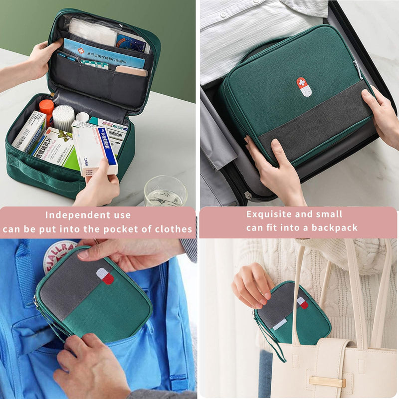 [Australia - AusPower] - Seasboes Pack of 2 Medicine Bag, First Aid, Large Capacity Emergency Bag, Portable Travel Pharmacy Medicine Bag, Medicine Box, Waterproof Medicine Storage Bag for Home, Travel, Office Green 