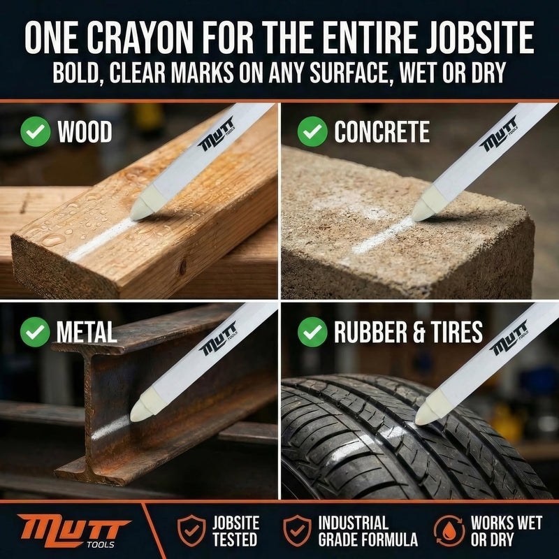 Mutt Tools White Tire Marker Crayon for Lumber Construction - Wood Crayon for Tires - Industrial Lumber Crayons Markers