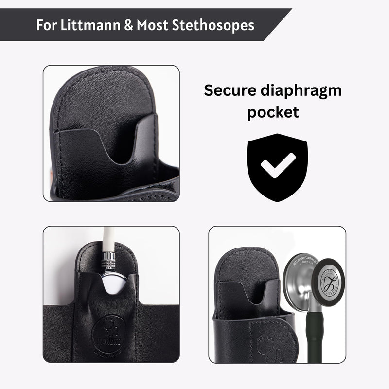 [Australia - AusPower] - Vandro StethoClip - Genuine Leather Stethoscope Holder for 3M Littmann & Most Stethoscopes - Quick Hip Access Holster - Stethoscope Holder Hip Clip for Physicians, EMTs, Nurses & Students 