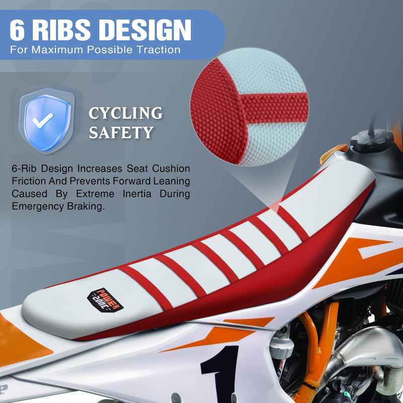 Dirt Bike Seat Cover Universal - Ribbed Gripper Pit Bike Seat Cover for Motorcycle Enduor Motocross Red-White