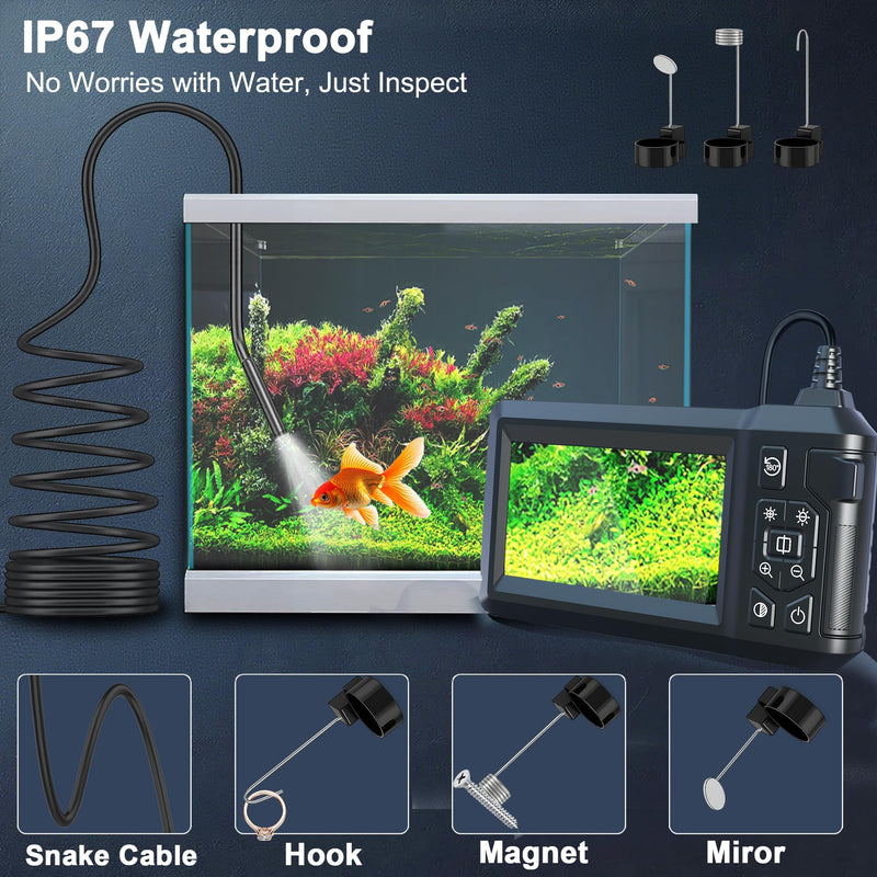 [Australia - AusPower] - 16.2 Feet Inspection Endoscope Camera with Light, 1080P HD Borescope Camera with Light, 4.3" IPS Screen, IP67 Waterproof Sewer Borescope, 16.2Ft Semi-Rigid Cord Drain Pipe Endoscope Cool Gadgets Tool 