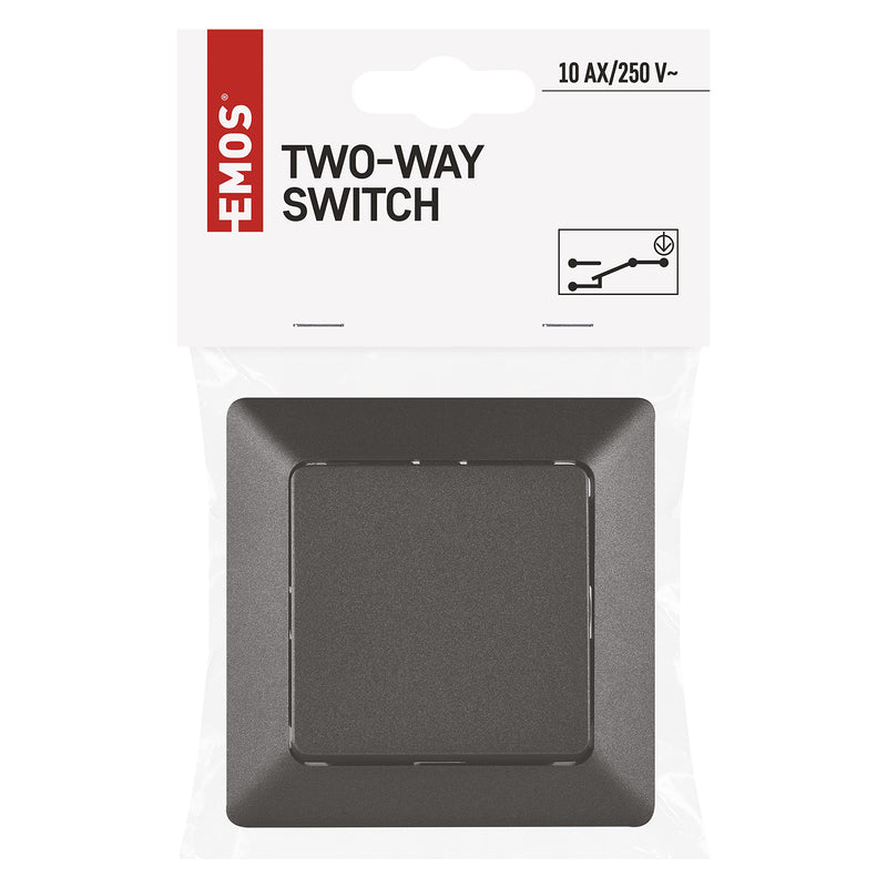 [Australia - AusPower] - EMOS Toggle Switch Black/Anthracite, Light Switch with One Rocker 250 V~/10 AX, Plastic, without Flush-Mounted Box, Protection Class IP20 for Indoor Use 