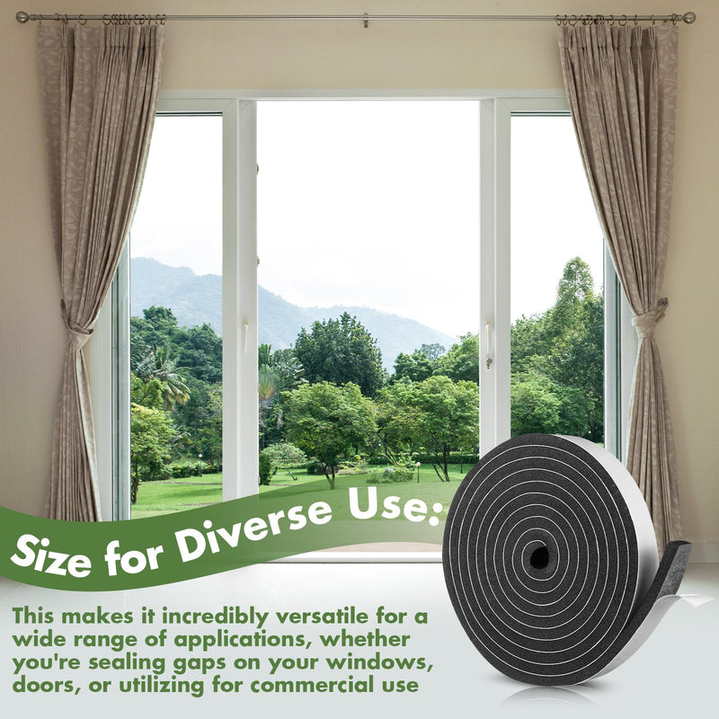 Nuanchu Foam Insulation Tape 1-1/2in Wide x 1/2in Thick x 16.5ft Stripping Neoprene Long Sponge Weather Stripping Foam Strips with Adhesive for Door, Automotive, Air Conditioner Seal(1)