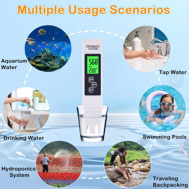 [Australia - AusPower] - TDS Meter Digital Water Tester, 2025 New Professional 3-in-1 TDS, Temperature and EC Meter (°C, °F) 0-9990 ppm, Ideal for Drinking Water, Aquariums, Hydroponics, RO/DI Systems & More 