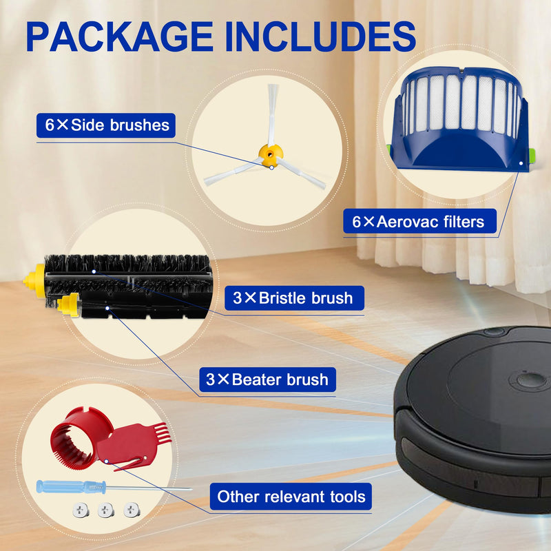 Funmit Parts Replacement for Roomba 500 600 Series 595 585 564 690 692 694 Vacuum Cleaner Accessories- Includes 6 Filter, 6 Side Brush and 3 Bristle Brush