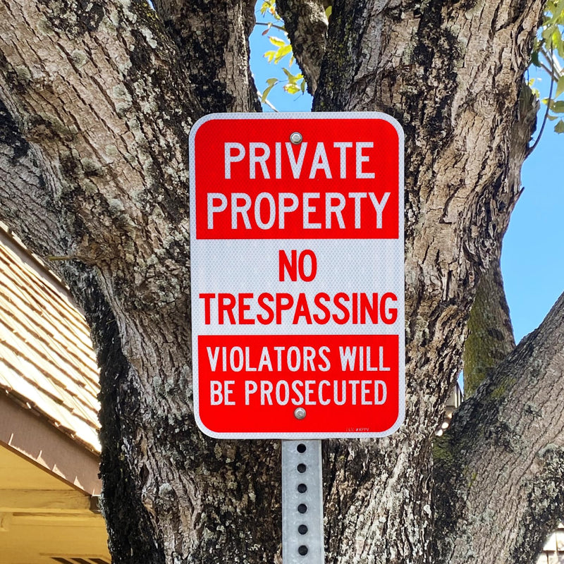 T&R (2 Pack) Large Private Property No Trespassing Sign, 18" x 12" Engineer Grade Reflective Sheeting, Rust Free Aluminum, Weather Resistant, Waterproof, Fade Resistant, 2 Pre-drilled Holes RED - 18" x 12" - 2 Pack