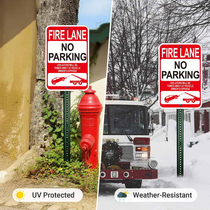 (2 Pack) Large Fire Lane No Parking Signs, 18"x12" Violators Will Be Towed Away Sign, Engineer Grade Rust Free Reflective Aluminum, Fade/Weather Resistant, UV Protected, Easy to Install