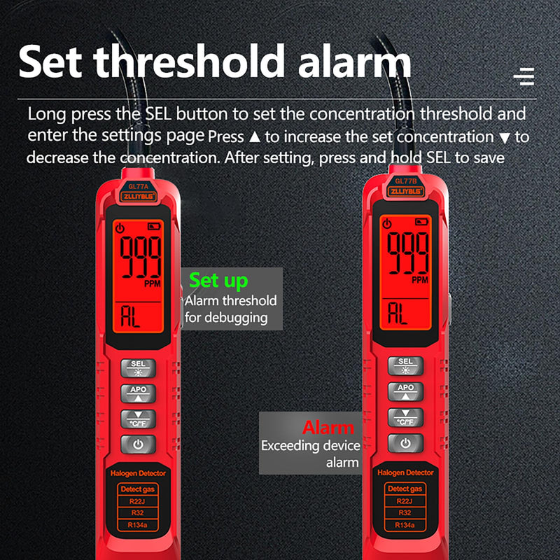 [Australia - AusPower] - Professional Halogen Gas Detector with 180° Flexible Probe, Digital Refrigerant Leak Detector for R22, R32, R134a, LCD Display, Ultraviolet Detection, 30CM Probe Length RED1 