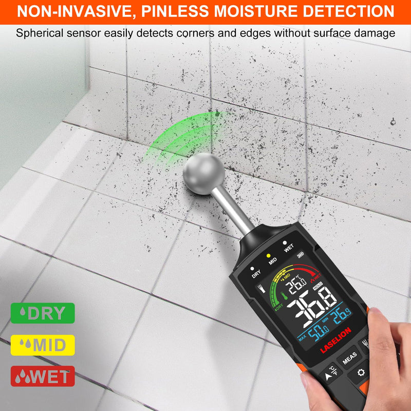 [Australia - AusPower] - MS04 Pinless Moisture Meter with Ball Probe for Non-Destructive Area Scans Ideal for Wood Walls and Construction Materials Customizable Humidity Alarms Built-in Flashlight 