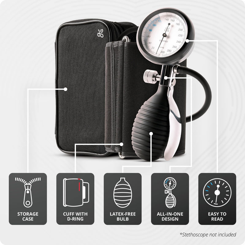 [Australia - AusPower] - Greater Goods Sphygmomanometer, Latex-Free Manual Blood Pressure Cuff, Home Use, Elderly Care with Carrying Case, Onyx Black 