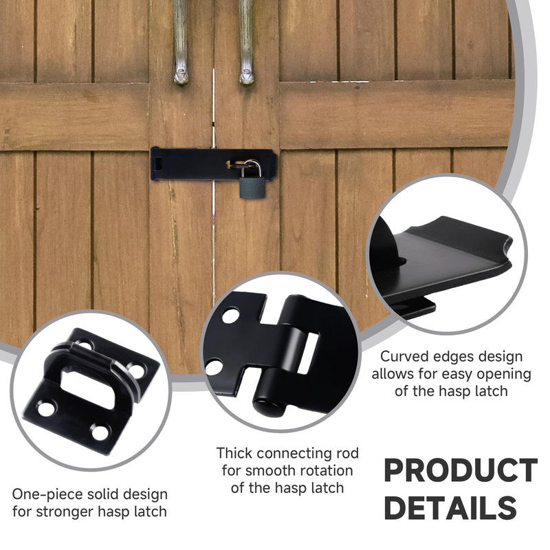 [Australia - AusPower] - 7-1/2 Inch Hasp Latch Heavy Duty, 1 Pack Stainless Steel Padlock Latch 0.11 Inch Thick, Black Finish Security Door Hasp Latch for Gates, Outdoor Doors, Cabinet, Drawer(8 Screws Included) 7-1/2 Inch 