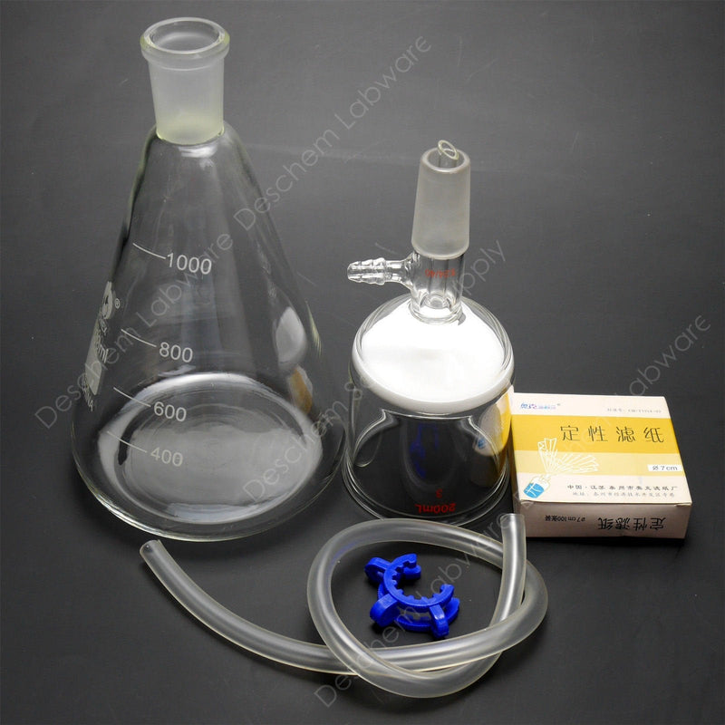 1000ml,Suction Filtration Device,200ml Buchner Funnel,1L Erlenmeyer Flask,70mm Filter Paper