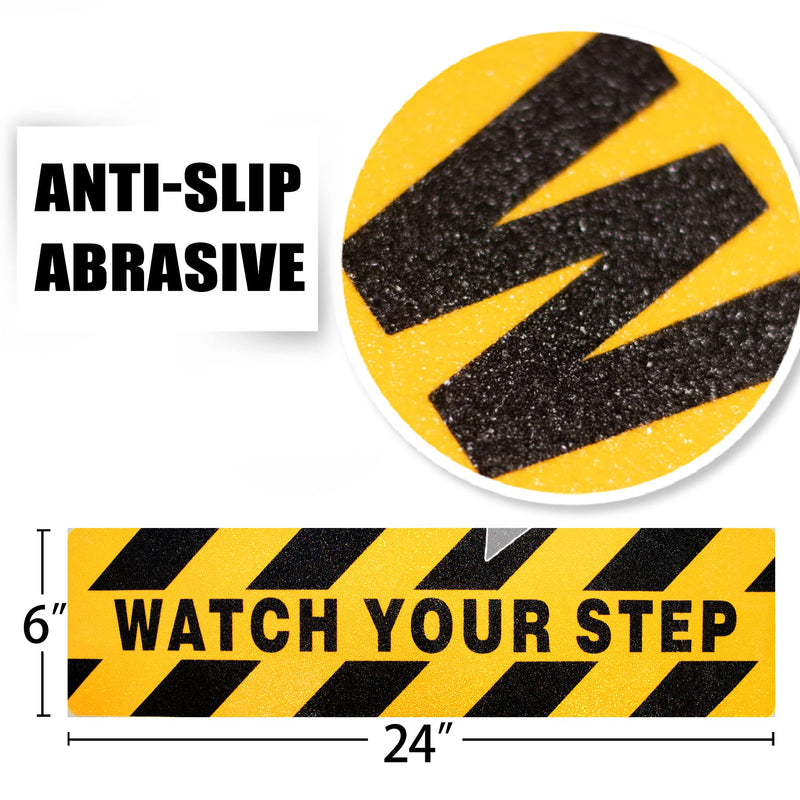 Anley 24 X 6 Inch Watch Your Step Floor Decal Stickers - Anti-Slip Abrasive Surface & Premium Self-Adhesive Backing - Enhance Safety and Prevent Accident Caution Sign for Workplace Safety (Pack of 6)