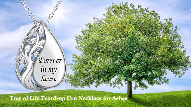 Tree of Life Urn Necklaces for Ashes 925 Sterling Silver Cremation Jewelry Chain Length 20+2"