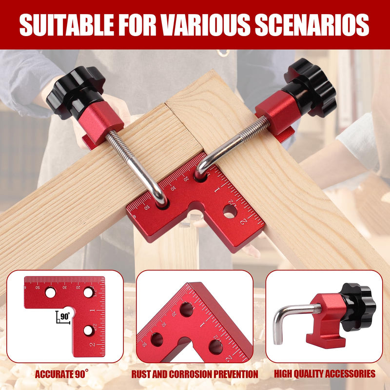 2 Pack 90 Degree Mini Positioning Squares, Corner Clamps for Woodworking, Aluminum Right Angle Clamps Fixing Clamp, Carpenter Corner Clamping Square Tool for Box, Cabinets, Drawers (Red)