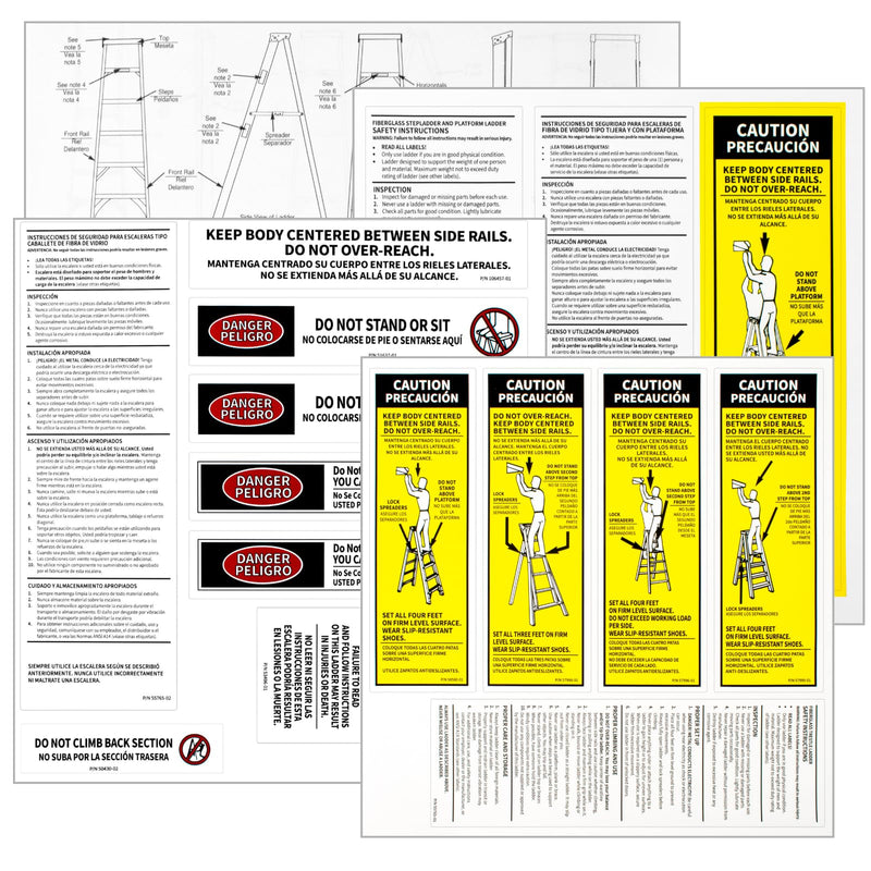 6-Pack Fiberglass Ladder Safety Label Kits Replacement for Werner Step Ladder, Extension Ladder Safety Sticker for Home, Commercial, Maintenance Use on Step & Extension Ladders