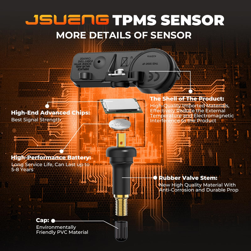 [Australia - AusPower] - TPMS Sensor, 4PCS Tire Pressure Monitoring System Sensor fit for Jeep Wrangler Grand Cherokee, Chrysler 300, Dodge Journey Durango Challenger, Ram 1500 2500 3500 4500, Replace 56029398AB 433MHz 4 PCS 