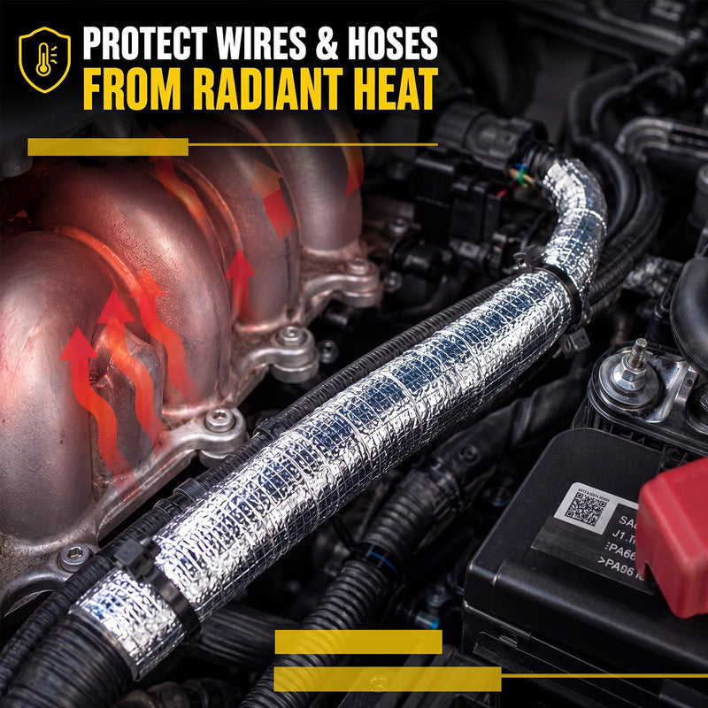 Heat Shield Tape Self-Adhesive Aluminum Fiberglass Heat Barrier(up to 400f) Reflects up to 90% Radiant Thermal 1.5''x 16.4' Roll Use for Racing Modified Car Engine Thermal Protection 1.5" X 16.4'