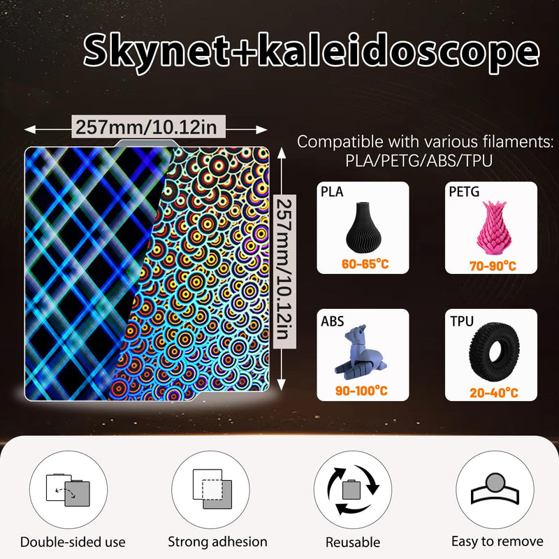 [Australia - AusPower] - New Upgraded H1H Build Plate for Bambu Lab A1/X1C/X1/X1E/P1P/P1S 3D Printer, Smooth Kaleidoscope+Smooth Skynet Spring Steel Plate Flexible Plate 257x257mm for Bambu 3D Printers H5H(Kaleidoscope+Skynet) Lab X1/X1C/X1E/P1P/P1S/A1 
