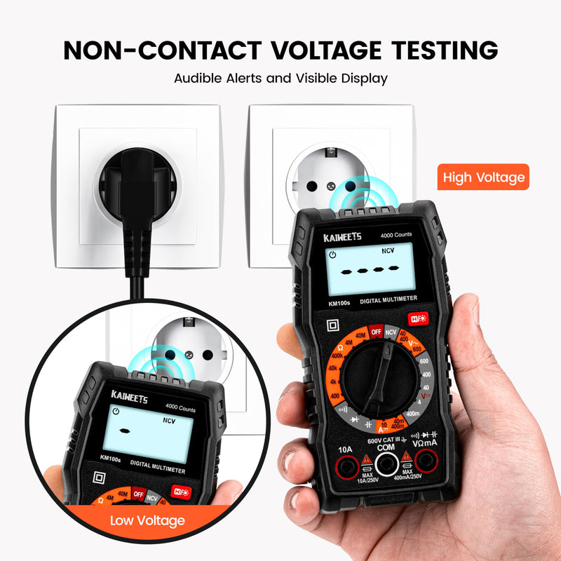 [Australia - AusPower] - KAIWEETS Digital Multimeter 4000 Counts and KAIWEETS Silicone Multimeter Test Leads with Gold-Plated Probes, 48 inch Long 
