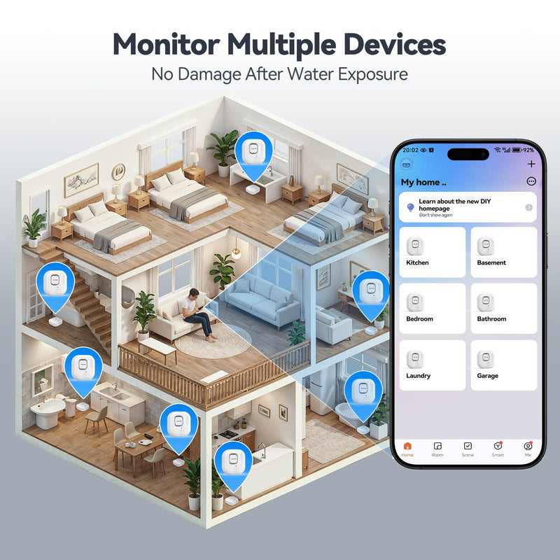 [Australia - AusPower] - TECKNET WiFi Water Leak Detectors, Leak & Drip Alert with APP Push and Sound Alarm, Smart Water Sensor with 120dB Adjustable Alarm, for Home Kitchen Bathroom Basement (2 Pack, Battery Included) 2 