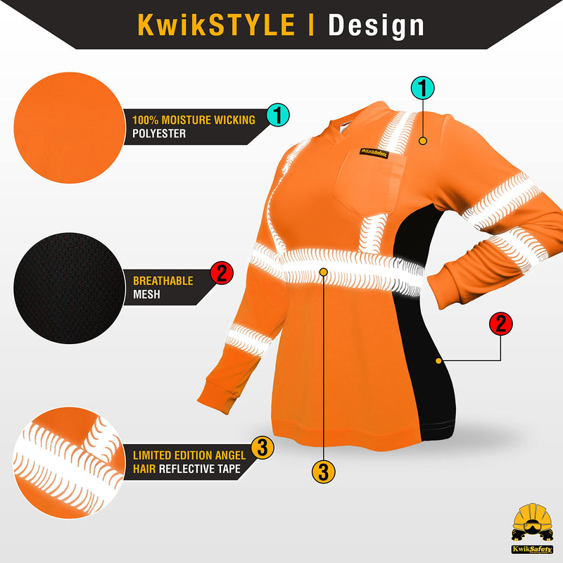 KwikSafety - Charlotte, NC - Vixen Hi Vis Long Sleeve Safety Shirt for Women [Angel Hair Reflective Tape] XX-Large Long Sleeve | Orange