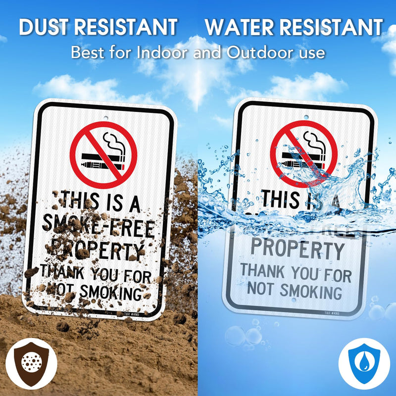 T&R (2 Pack) Large No Smoking Sign, Thank You For Not Smoking Sign, 18" x 12" Engineer Grade Reflective Sheeting, Rust Free Aluminum, Weather Resistant, Waterproof, Fade Resistant, 2 Pre-drilled Holes 18" x 12” - 2 Pack - No Smoking