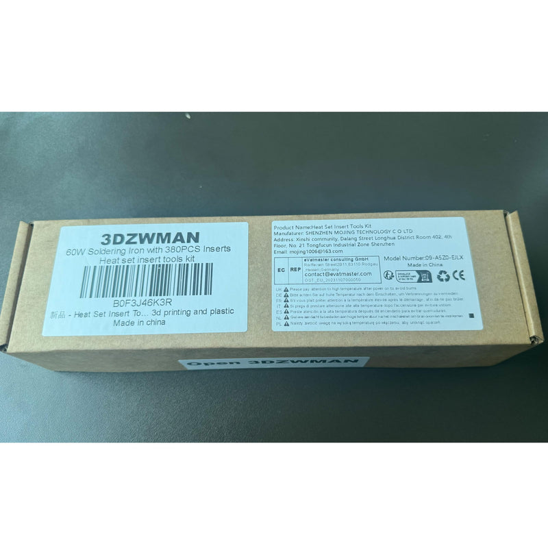 [Australia - AusPower] - Heat Set Insert Tools Kit Brass Nuts 3D Printing 60W Digital Soldering Iron and 380pcs Kit Threaded Inserts with Insert Tips M2 M2.5 M3 M4 M5 M6(1/4) M8 for Inserts 3D Printing and Plastic Iron+380pcs 