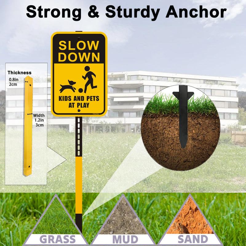 1 Pcs 6 Ft Traffic Road Street Sign Post Stakes Driveway Stand Heavy Duty Metal for Outdoor Lawn Yard Fence Parking Stop Outside Fits Signs 10 to 18 Inch Adjustable Black Yellow Yellow Black-1