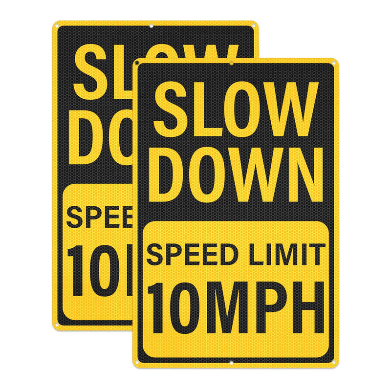 Slow Down Speed Limit 10 MPH Sign 12 x 18 Inches Reflective Aluminum Metal Traffic Sign Rust-Free Warning Signs for Driveway Parking Lots Neighborhoods Campground 2 Pack Yellow