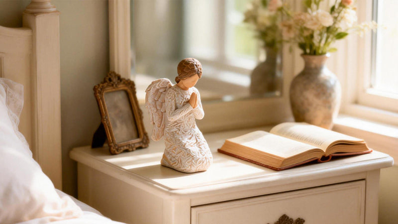 Praying Angel Figurines, Baptism Gift for Girls, Hand-Painted Resin Statue