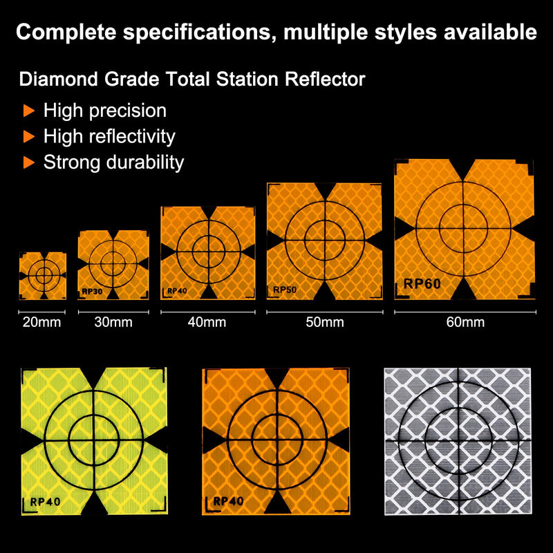 HARFINGTON 20pcs Survey Reflector Sheets 30mm Self-Adhesive Reflective Tape Survey Target Mark for Total Stations, Yellow 20