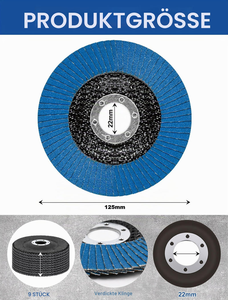 Grinding Discs 125 mm Grit 60/80/120 for Angle Grinders and Polishing Machines Pack of 9 125 mm, grain size 60/80/120