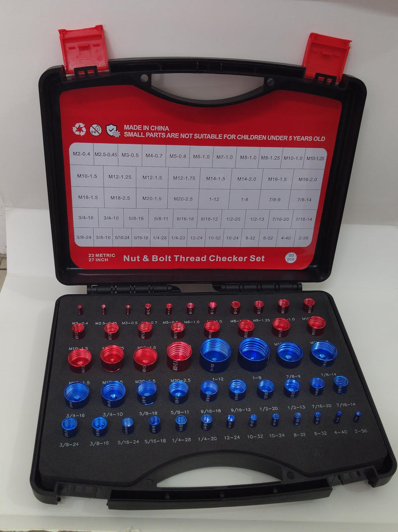 [Australia - AusPower] - Thread Gauge Tool Set, 50 Pieces, Inch & Metric Sizes, Red & Blue Aluminum Alloy 