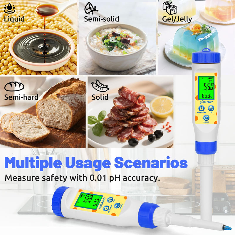 [Australia - AusPower] - Smart pH Tester for Food Fermentation, Digital Food pH Meter with Spear pH Probe Accurate Test of Canning, Jam, Cheese, Kombucha, Meat, Sourdough, Liquid Semi-Solid pH Test Pen for Home Use 