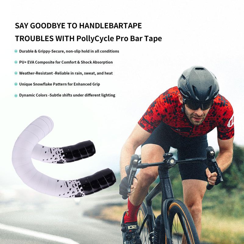 Handlebar Tape for Road Bike – 3mm Thick Shock-Absorbing Silicone Bar Tape – Anti-Slip, Sweat-Wicking, Lightweight – Includes Bar End Plugs & Finishing Tapes White to Black Set of 2