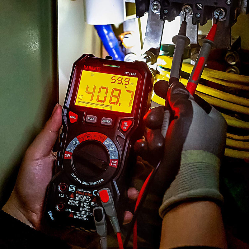 [Australia - AusPower] - KAIWEETS Digital Multimeter TRMS 6000 Counts Ohmmeter with 5PCS Alligator Clips Electrical Test Leads Set, Multimeter Measures Voltage Current Amp Resistance Diodes Continuity Duty-Cycle Capacitance T 
