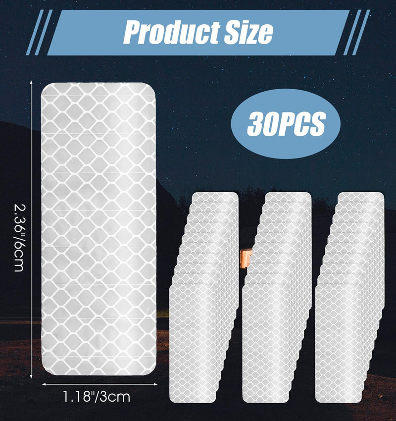 30 Pcs Reflective Stickers for Helmet, White Reflective Tape Safety White Outdoor Waterproof Tape Use on Bike/Truck/Car/Motorcycle/Clothing/Helmet 2.36" X 1.18"