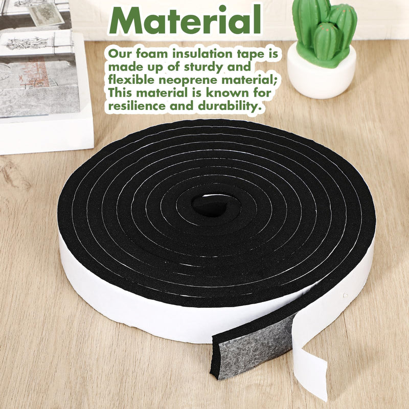 Nuanchu Foam Insulation Tape 1-1/2in Wide x 1/2in Thick x 16.5ft Stripping Neoprene Long Sponge Weather Stripping Foam Strips with Adhesive for Door, Automotive, Air Conditioner Seal(1)