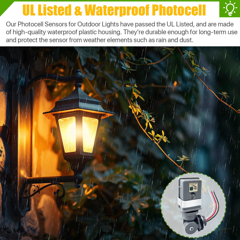 [Australia - AusPower] - 2 Pack Waterproof Photocell Sensors for Outdoor Lights, 120V AC 50/60Hz Photocells with 16-Gauge Wire & Swivel Mount, Dusk to Dawn Photoelectric Switch for Backyard, Barns & Outdoor Lighting 2 