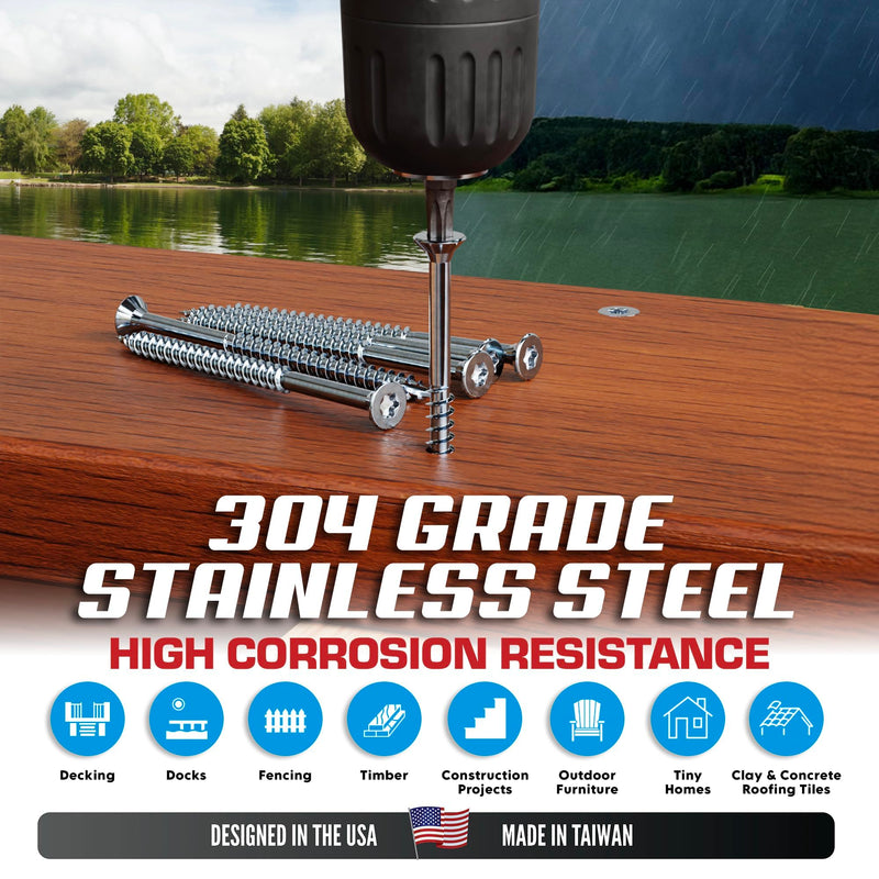 #10 x 2 1/2 Inch Stainless Steel Deck Screws | 304 Grade (100 Pack) | Flat Head T25 Star Torx Drive | Stainless Steel Screws by Eagle Claw Fasteners | Corrosion & Rust Resistant (Includes Driver Bit) 100 #10 x 2-1/2"