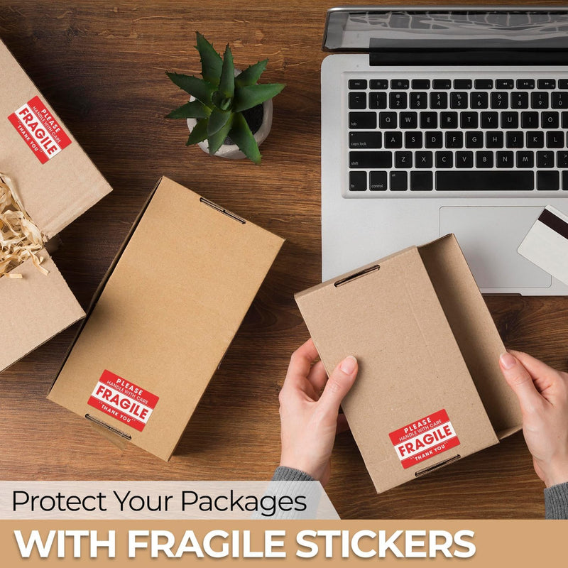 StickerJet Fragile Handle with Care Stickers Roll – (500 Labels, 3"x4") Bright Shipping and Packaging Labels with Strong Adhesive – Made in USA 3"x4" 500 Stickers - Roll