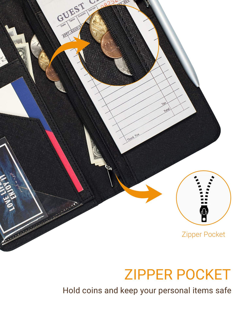 [Australia - AusPower] - Mymazn 5 X 9 Server Book for Waitress with Magnetic Closure, Zipper Pocket and Pen Holder (Black) Black 